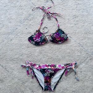 Sofia Black and Pink Floral Printed Bikini